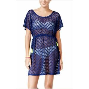 Miken navy blue crochet beach cover up dress size M juniors